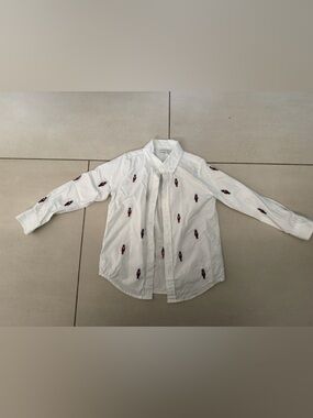 Janie and Jack White Button-Down Shirt with Red Nutcracker Embroidery